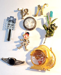 Vintage Brooch Lot Of 8, Varied Styles, Ages, Eras, Composition, Brands, Sizes