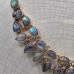 Vintage Sterling Necklace Rainbow Labrodite 16.5 inch / 92.5% Silver