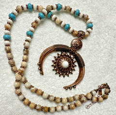 Shyanne Southwestern Style Bead Necklace Copper Tone Squash Blossom Pendant n602