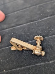 Vintage Mercury Industries Crane Valve Pipe Advertising Tie Bar Clip Gold Tone