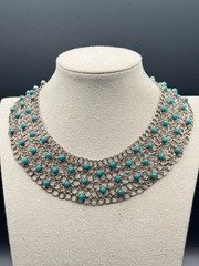 Vintage Taxco Sterling Mesh Link Necklace(14in) & Bracelet (6.75in) Set 130.87gm