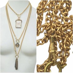 Chunky Curb Chain Charm Holder Necklace in Gold tones Pocket Watch Chain Lanyard