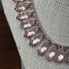 Vintage 1950’s Pink Rhinestone Bib Necklace statement 15.5″ silver tone