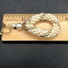 Vtg Faux Pearl Gold Woven Rope Necklace Matching Rope Hoop Earrings Screw Backs