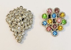 2 Vintage Pastel Clear Rhinestone Dress Clips Brooches