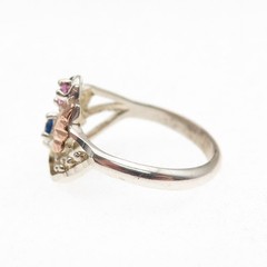 Coleman Co Sterling Silver 12K Gold Vintage Real Multi-Gem Floral Ring Size 7.25