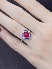 3Ct Art Deco Style Lab Created Ruby & Sapphire Engagement 14k White Gold FN Ring