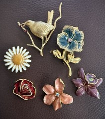 Joan Rivers Brooch Lot Garden Party Enamel Interchangeable Flower Bird Gold Tone