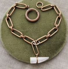 Antique Victorian Carved Horn Watch Chain Cornucopia Fob Charm Bracelet