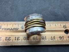 5.50g Vintage Sterling Silver 925 Hammered Wide Band Gold Tone Ring Size 6 M