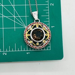 Sterling Silver 925 Open Work Crystal Round Signed NF Pendant Chain Necklace JTV