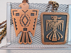 LOT OF 2 VINTAGE COPPER THUNDERBIRD PENDANT NECKLACES BELL & SOLID COPPER
