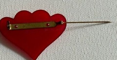 ARN ART DENMARK Red Triple Heart Plastic Danish Brooch Pin Margit Brandt Vintage