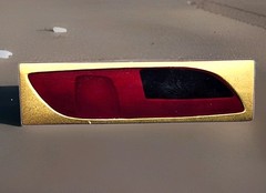 Rare Vintage MONET Burgundy Enamel Gold tone Abstract Bar Brooch