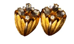 Vintage Signed BSK Clip-On Earrings, Marquise Rhinestones, 1950s-1960s