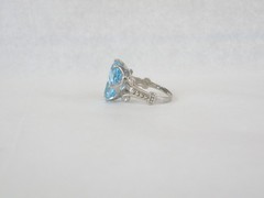 Vintage Sterling Silver 925 Large 13CT Natural Heated Blue Topaz Ring Size 7
