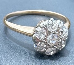 ART DECO 1930’s OLD MINE CUT DIAMOND DAISY FLOWER RING 13K 14K 15K GOLD