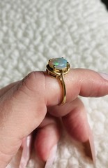Vintage Oval Round Cabochon Opal 14KP Plump Gold Diamond Gem 3.18g Size 6.5 Ring