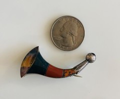Antique Scottish Agate Horn Brooch on Sterling Silver Base