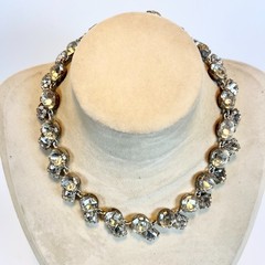 ANTIQUE Art Deco Hu Clear Crystal Paste Stones Rivière Necklace Round & Square