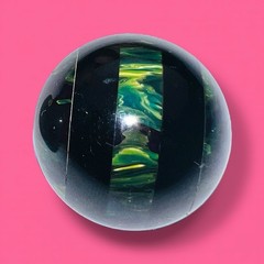 Vintage Laminated Bakelite Earrings: Domed Blue Moon & Black Catalin Stripes
