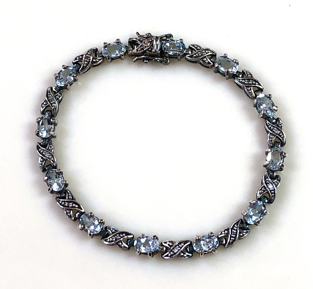 Genuine Blue Topaz & Diamond Accent Sterling Silver 7″ Tennis Bracelet