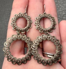 Vintage Sterling Silver 925 Filigree Circle Hoops Long Dangle Earrings 2 Inch