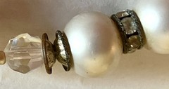 Vintage Long Faux Pearl Flapper Necklace/Crystals/Roundels w/Rhinestones/Tassel