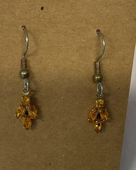Used Vintage Gold Tone Earrings with faux Topaz Dangle stones