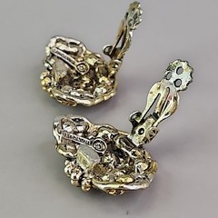 Vintage Hollycraft Rhinestone Clip On Earrings Gold Tone 1 1/8″