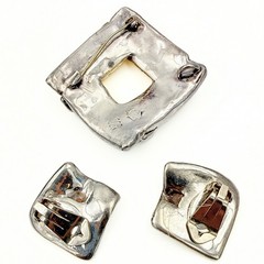 Vintage GW Israel Sterling Silver Vermeil Electroform Brooch Pin Earrings Set
