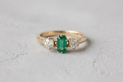 Green Emerald Round CZ Three Stone Trilogy Gold Plated Wedding Engagement Ring