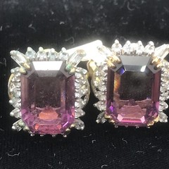 Vintage 18KT GE Gold Plated Purple Austrain Crystal Clear Acc Ring varied sizes