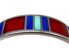 Signed EGYPTIAN REVIVAL MMA STERLING Bangle Bracelet TURQUOISE LAPIS CARNELIAN