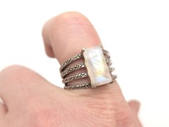 Vintage Sterling Silver 925 Rectangle Moonstone Textured Split Band Ring sz 9