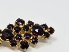 Vintage Czech Red Garnet Rose-Cut Brooch Pin Signed Austria 1.25 Inch Gold Tone