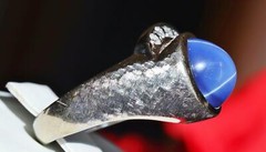 18k white gold sz 9.75 ring 6.32c Lindy star lab created sapphire diamond 8.35g