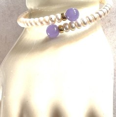 Pearl LAVENDER Jade 14k YELLOW Gold Bypass Bangle Flexible ADJUSTABLE BRACELET
