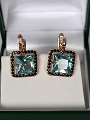 Vintage 1990-s 14 Ct Rolled Gold Aquamarine Zircons Earrings – Hallmarked 585 RG