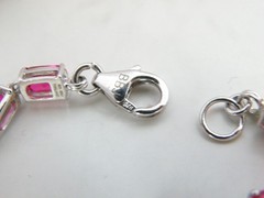 Sterling Silver 925 Lab Created Pink Ruby Tennis Bracelet 8″