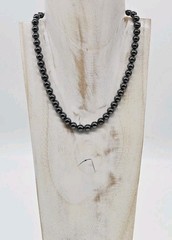 Hematite Beaded Choker Necklace Black Ball Vintage Fancy Clasp Couture Gold tone