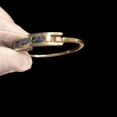 Vintage Alpaca Mexico Abalone Bangle Bracelet Silver Tone 7.75 in