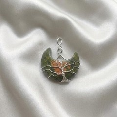 Premium Unakite Pendant Necklace, Handmade Wire Wrapped Green Pink Stone Charm