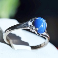 10k w/gold sz 5 ring 1.00ct lab created blue star sapphire diamond 1.72gr N3505