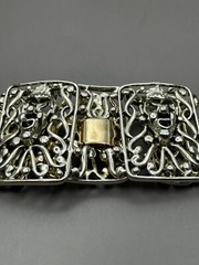Vintage Selini Panel Bracelet Clown Jester Abstract Modernist Silver Tone 5 Link
