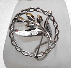 Large Vintage Sterling Silver & 4 Marquise Rhinestone Flower Pin STAR ART 5.4 gm