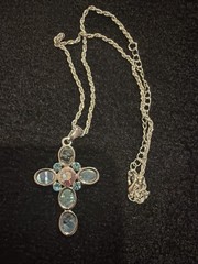 Vintage Cookie Lee Aqua Jeweled Pendant Cross Nickel Free