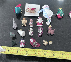 Vintage Christmas Pin Lot–18–20 Holiday Brooches–Snowmen, Santa, Trees, Angels