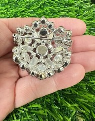 Vintage Juliana Silver Tone Domed Round & Marquise Flower Rhinestone Brooch Pin