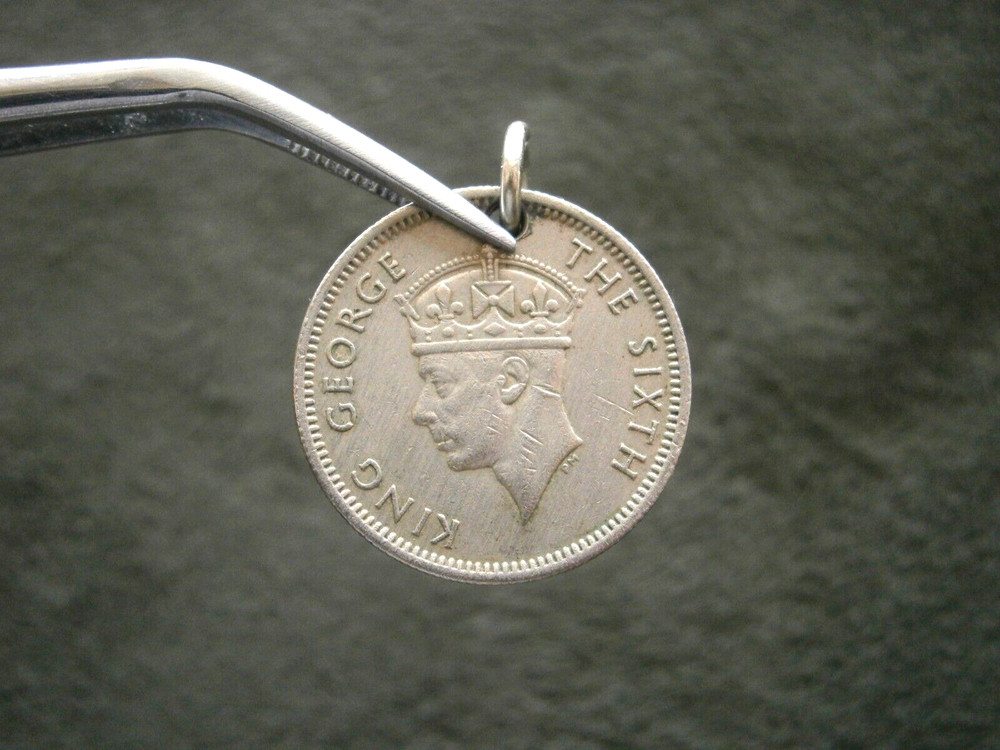 King George VI Malaya 10 Cents Coin Thick Charm Pendant 1950 ~ 4.6g